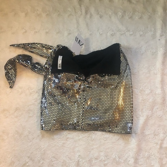 𝅺NWT ZARA Bloggers Fave Sparkly Knotted Skirt - Picture 5 of 11
